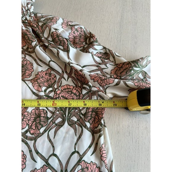 Banana Republic Women’s Pink Green Floral Ruffle 3/4 Sleeve Blouse Small Petite - Picture 13 of 14